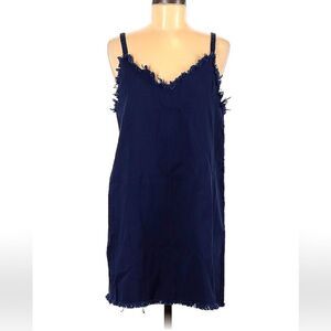 Sadie & Sage Navy Blue Cotton Twill Strapless Fringe Shift Dress Sz M